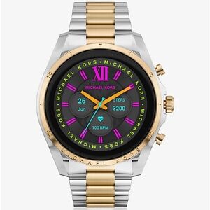 Michael Kors Gen 6 Bradshaw Two-Tone Smartwatch - has a protected screen cover.